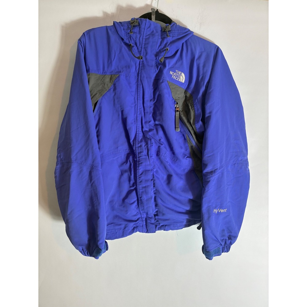 The North Face HyVent Rain Jacket Womens Medium Blue Grey Gorpcore Hooded Coat